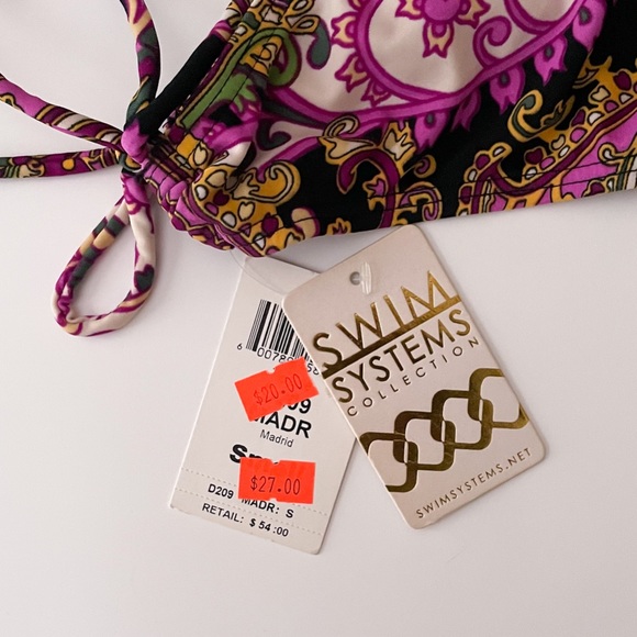 Swim Systems Black Purple Ivory Side Tie Madrid Bikini Bottom NWT Small Mandala - Picture 9 of 10